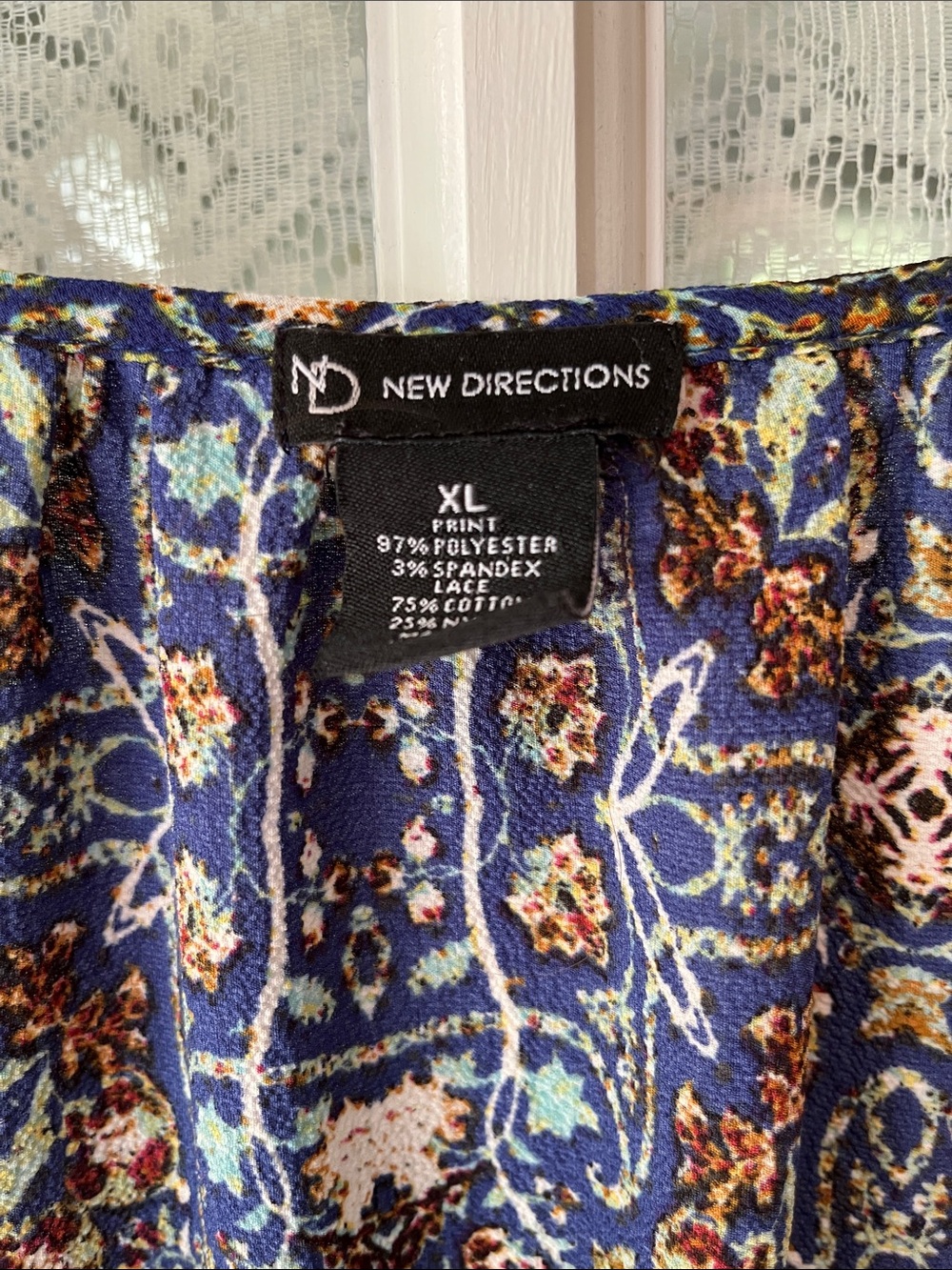 new directions Navy, Turquoise & Lilac Mixed-Print Peasant Blouse - Picture 2 of 8